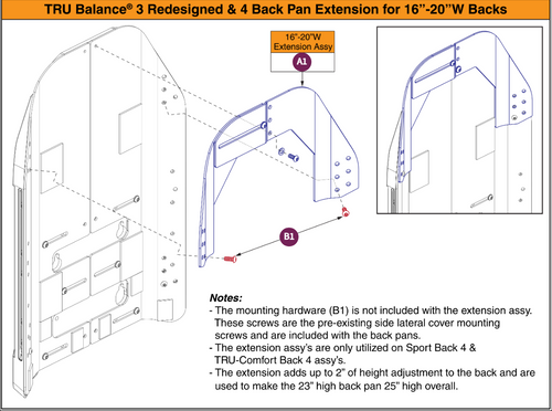Back Height Ext, 16"-20"W, TB3 Redesigned
