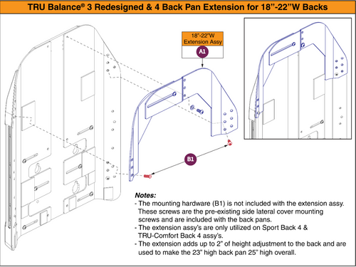 Back Height Ext, 18"-22"W, TB3 Redesigned