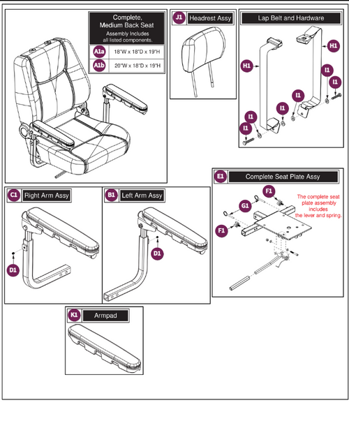 Medium Back Seat (19"H) Assy