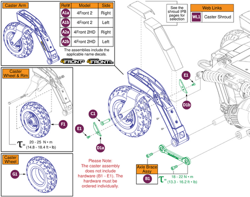 Rear Caster Arm and Wheel, 4Front 2