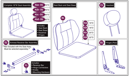 18"W Hi-Back w/ Solid Seat Pan, 115° LTD Recline