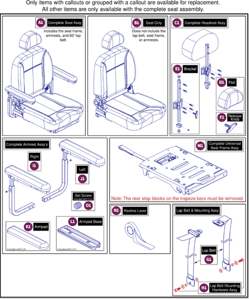 20"W x 18"-20"D Comfort Seat, 115° Ltd. Recline