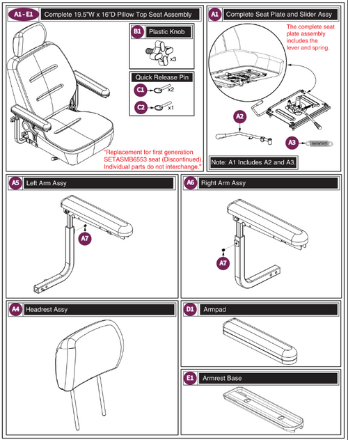 Black Vinyl Pillow Top Hi-back 19.5"Wx16"D