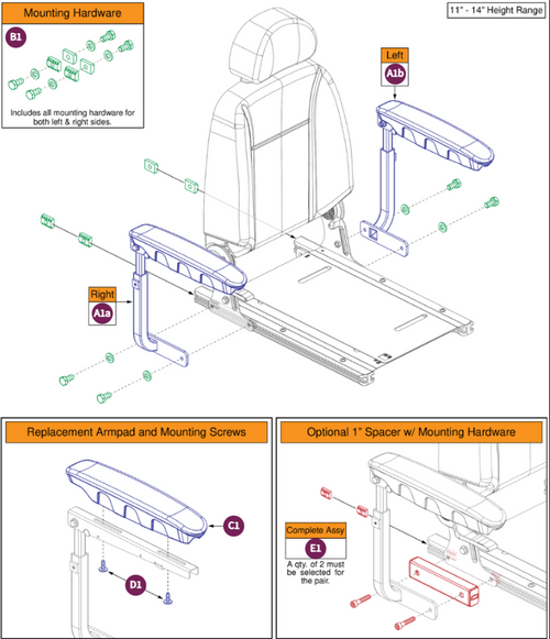 Contoured Armrests, 11" - 14"H, Q-Captains Seat