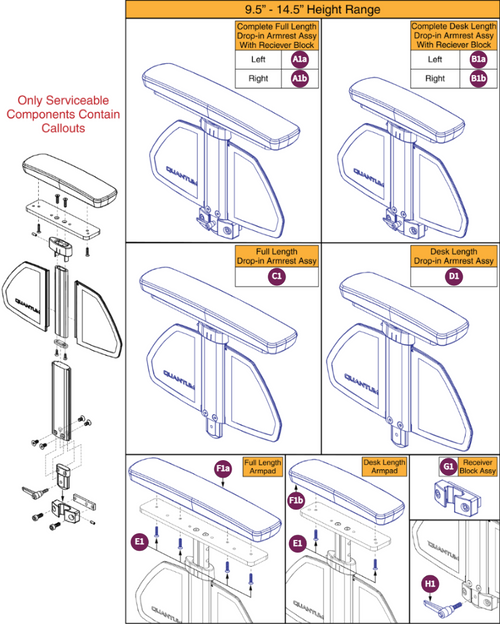 Drop-in T-Arm, Desk & Full Lgth, 9.5"-14.5", TB3