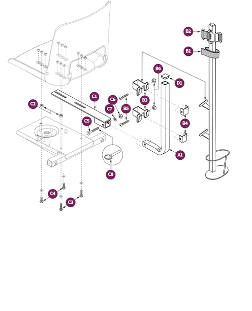 Cane/Crutch Holder - Molded Plastic Seat
