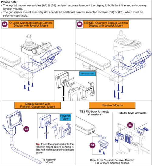 Quantum Backup Camera Display Mounts