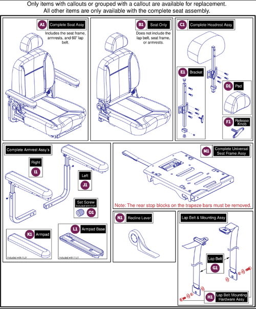 22"W x 20"-22"D Comfort Seat, 115° Ltd. Recline