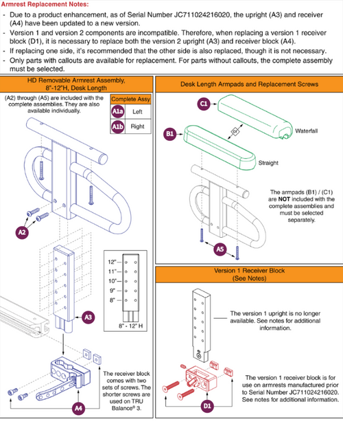 8"-12" Ht HD Removable Armrests Desk Lgth