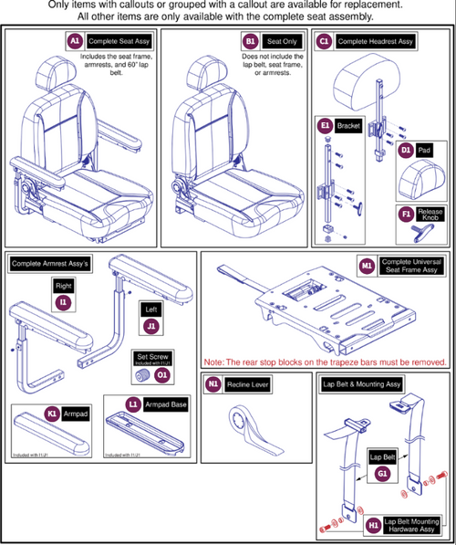 20"W x 18"-20"D Comfort Seat, 115° Ltd. Recline