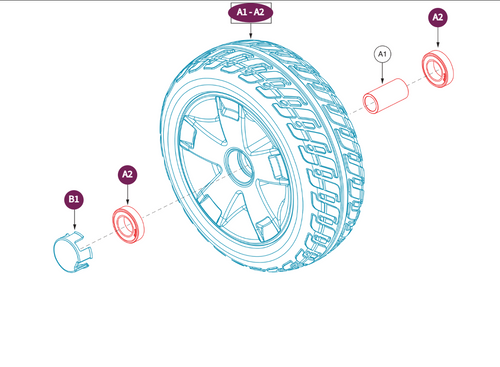 4 Wheel Assy, Black Tire/Silver Rim