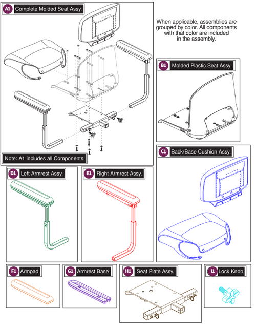 Seat Assy,Molded Plastic, 18"x17" (SET1902335)