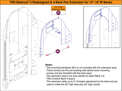 Back Height Ext, 14"-16"W, TB3 Redesigned