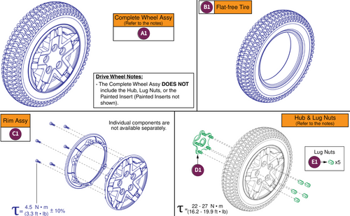 Flat-free Drive Wheel,5 Spoke Black Rim/Black Tire