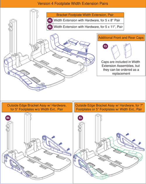Width Ext & Outside Edge Guards,Adj Footplates,V4