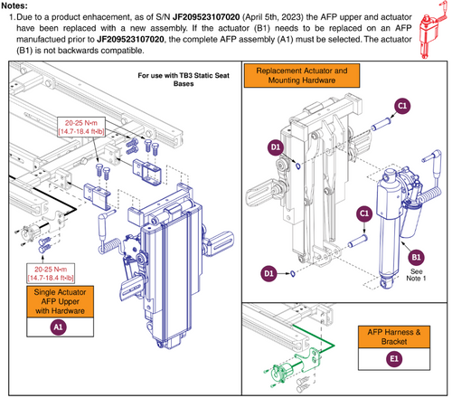 Single Actuator AFP Upper, TB3 Static Seat Base