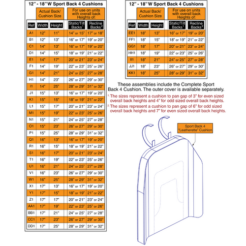 Sport Back 4 Cushions,12"-18"W