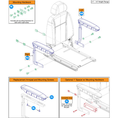 Contoured Armrests, 11" - 14"H, Q-Captains Seat