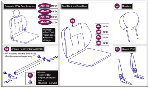16"W Hi-Back Vinyl,115°LTD Recline, Solid Seat Pan