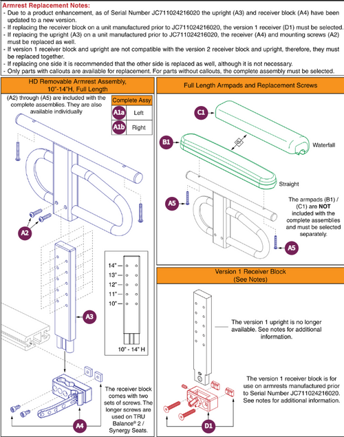 HD Removable Armrest,10"-14"H,Full Lgth,TB2