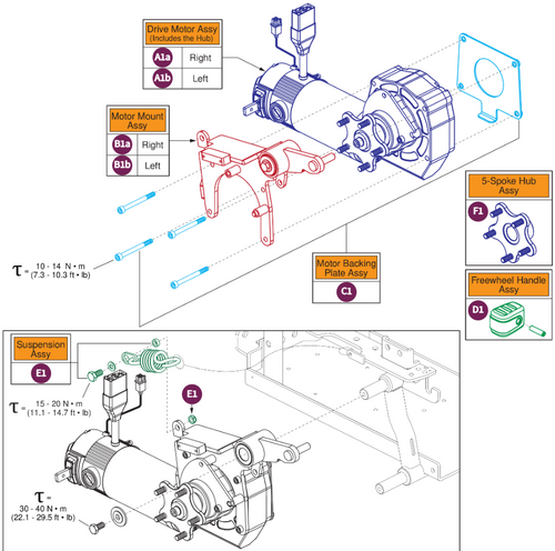 6MPH Drive Motor Assy/ACCU-TRAC,5-Spoke Hub,CC