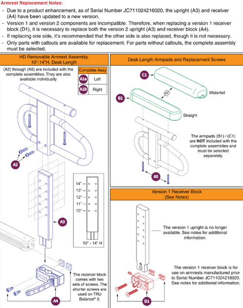 HD Removable Armrest,10"-14"H,Desk Lgth,TB3