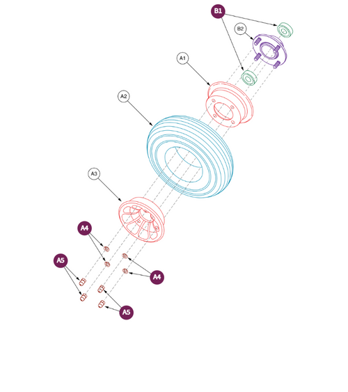 4 Wheel Assy, Gray Tire/Black Rim