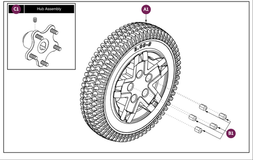 Run Flat Drive Wheel Assy, Jazzy 600 ES