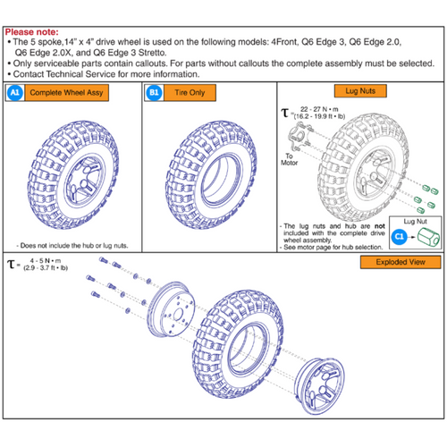 Flat-FreeDriveWheel,BlackRim/Black KnobbyTire,14x4