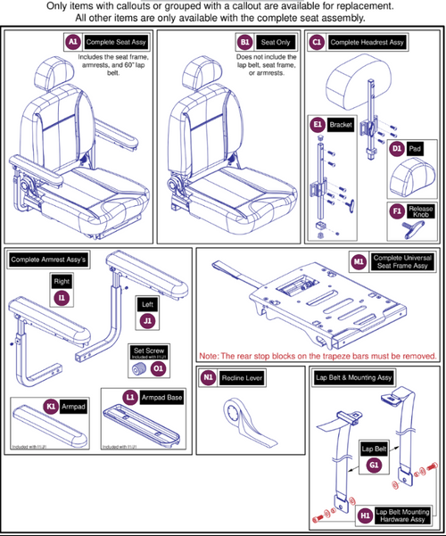 22"W x 20"-22"D Comfort Seat, 115° Ltd. Recline