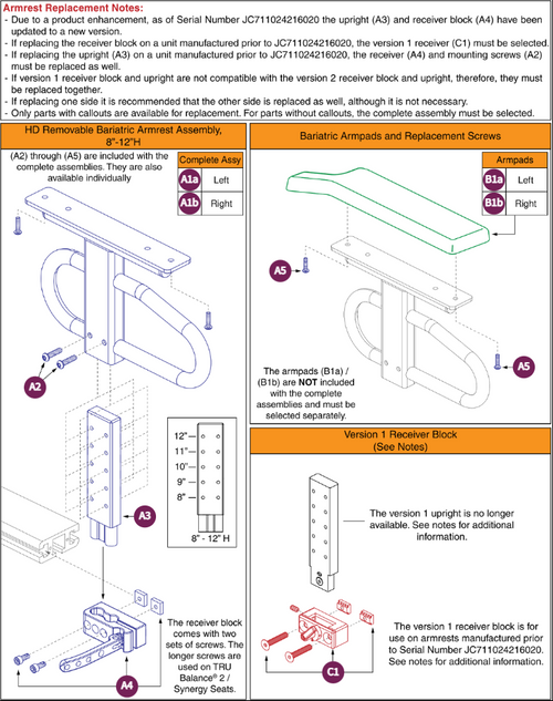HD Bariatric, Removable Armrest,8"-12" Synergy/TB2