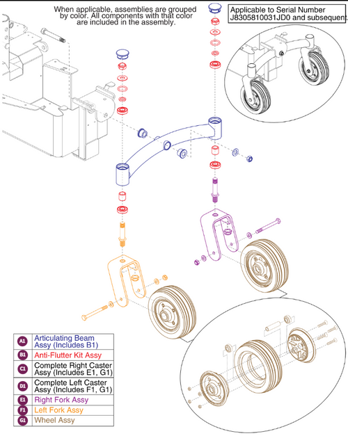 Articulating Beam Assy - Gen 2, Black Wheel