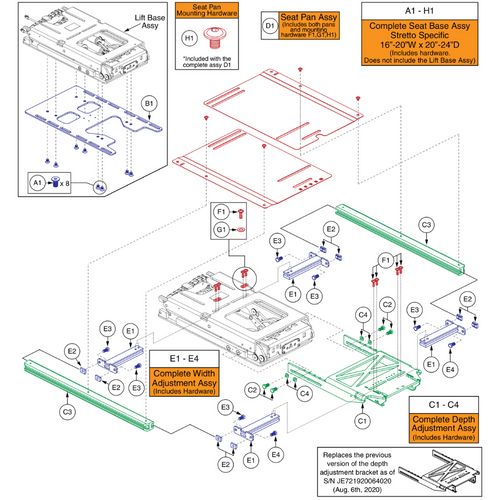 16-20"Wx20-24"D REAC L&T Seat Base,Q6EdgeStretto