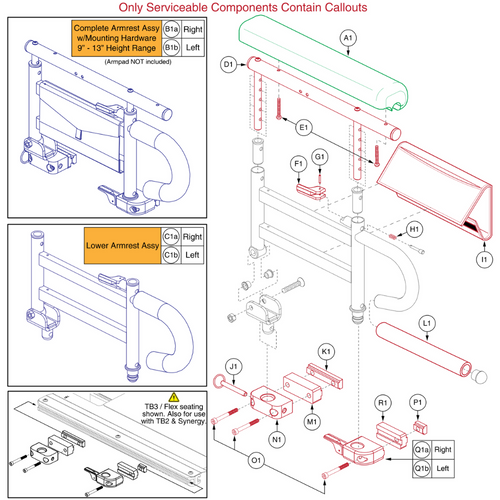 2 Pt FlipUp Arm,Full Lgth,Waterfall Spacer,9"-13"H