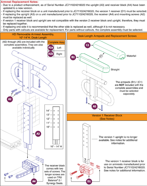 HD Removable Armrest,10"-14"H,Desk Lgth