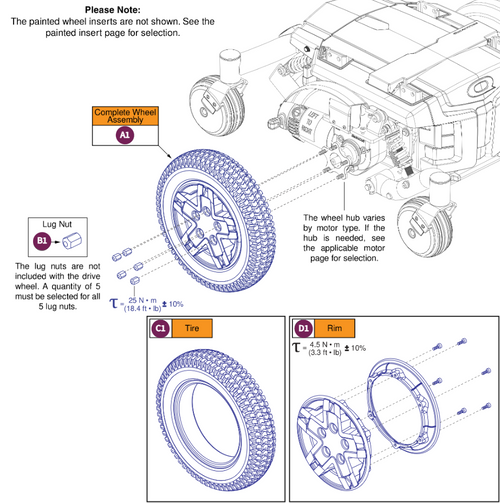 Flat-free,5 Spoke Silver Rim/Charcoal Tire