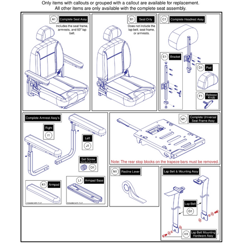 22"W x 20"-22"D Comfort Seat, 115° Ltd. Recline