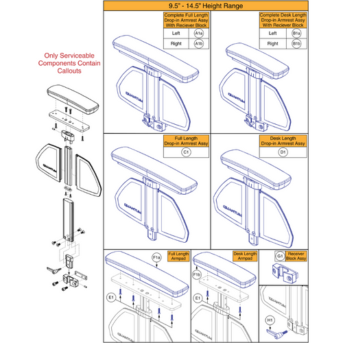 Drop-in T-Arm,Desk/Full Lgth,9.5"-14.5",TB3