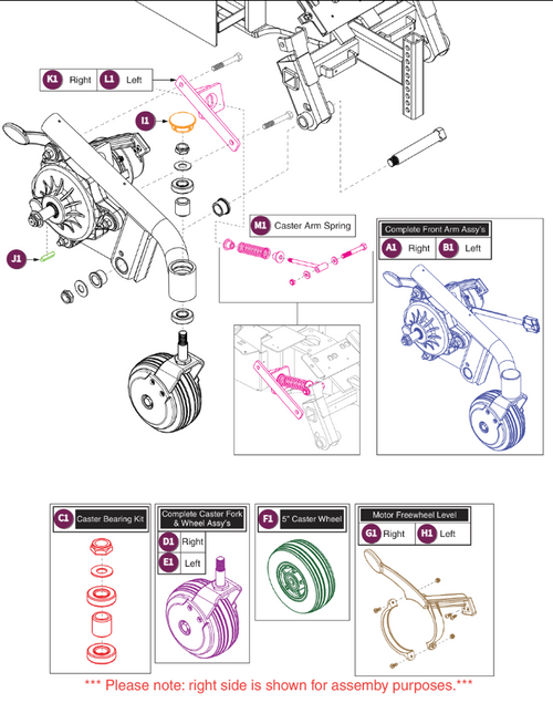 Front Caster Arm Assy w/Motor LITHIUM