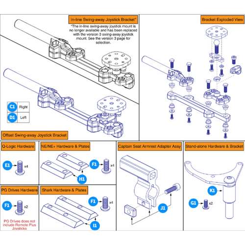 Version 2 Swing-away Joystick Bracket & Components