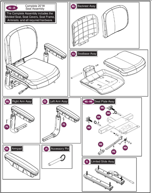 Seat Assy, Deluxe Stadium, Foldable w/Sliders 20"