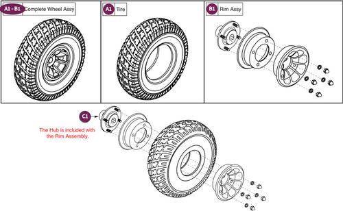 10" Flat-free Wheel Assy,Black Rim/Gray Tire