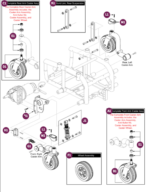 Caster Assy - Right Front, Left Rear, Jazzy 614 HD