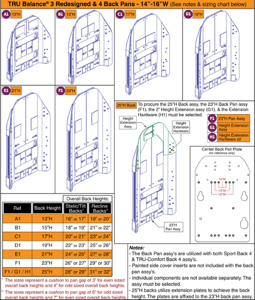 14"-16"W TRU Balance® 3 Redesigned/4 Back Pans