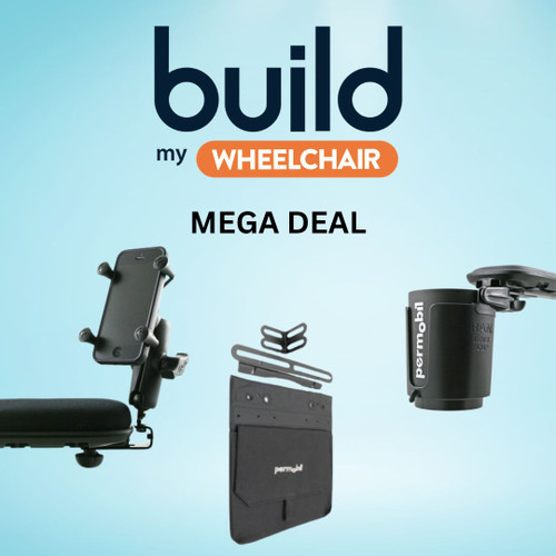 Mega Deal Permobil Bundle- Cup Holder, Armrest Pouch and Phone Holder