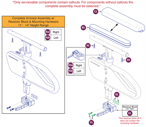 Full Lgth,Single Post,Ht Adj Armrest,11-14"H,TB3
