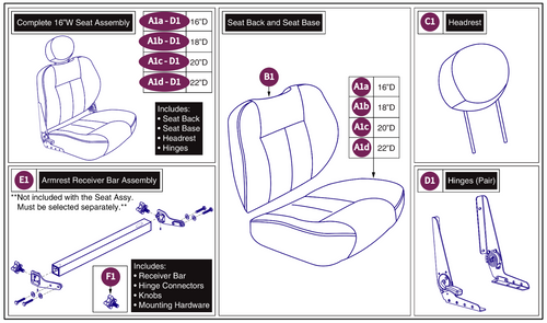 16"W Hi-Back, 115° LTD Recline