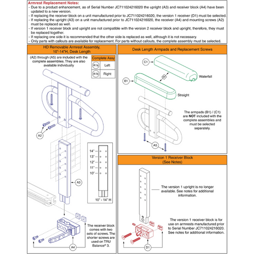 HD Removable Armrest,10"-14"H,Desk Lgth,TB3