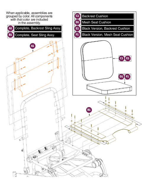 Sling Back & Seat Assy, Jazzy Passport/I-G0+