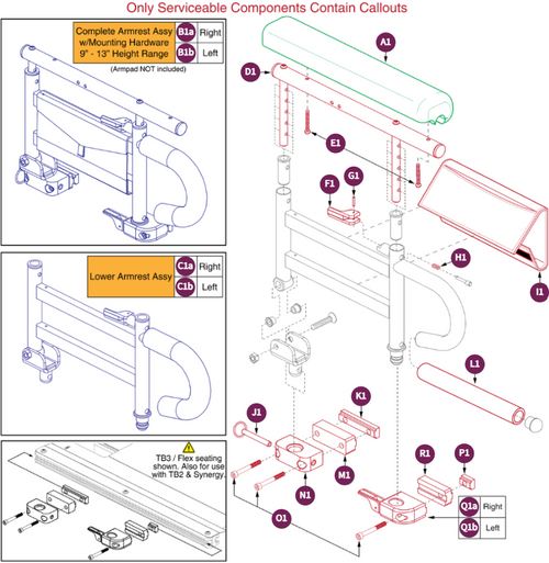 2 Pt FlipUp Arm,Full Lgth,Waterfall Spacer,9"-13"H